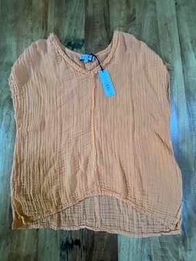 Michael Stars Lightweight Orange Crinkle Gauze Tunic